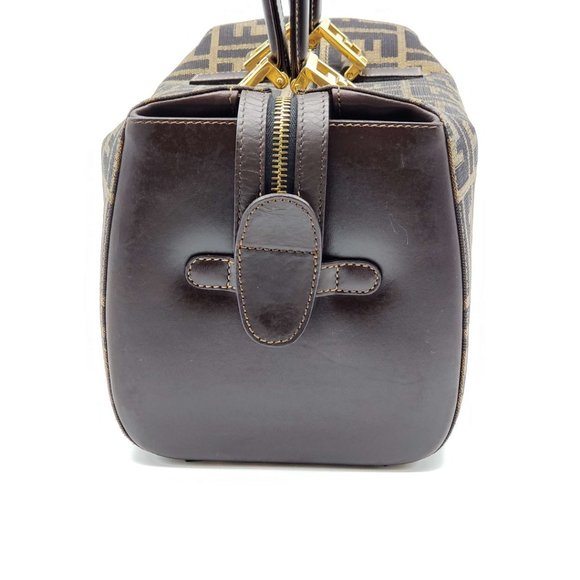 AUTH FENDI ZUCCA BROWN CANVAS LEATHER HAND BAG - Picture 4 of 16